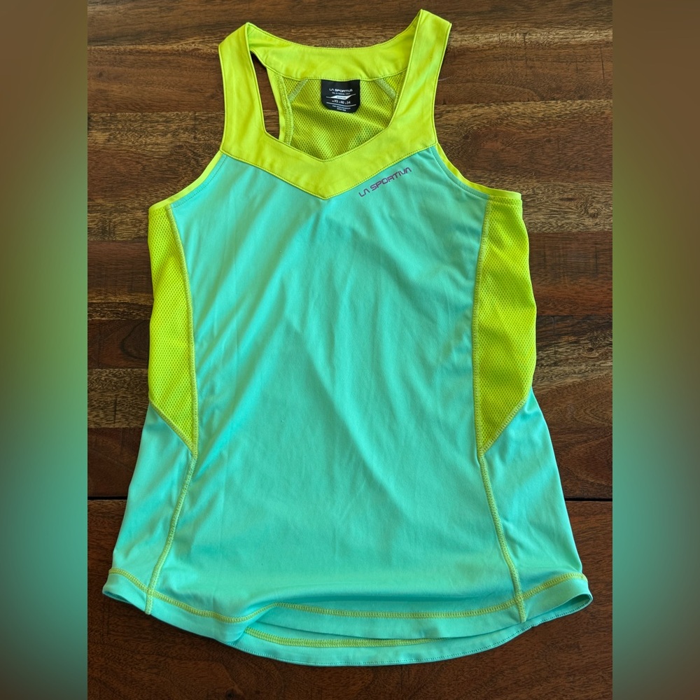La Sportiva Aqua and Neon Yellow Racerback Performance Tank